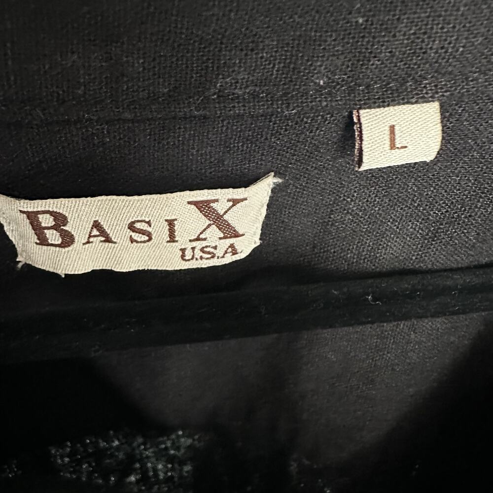 Basix Shirt Top Womens Large Black Linen Blend Minimalist Breathable Embroidered - Picture 6 of 11